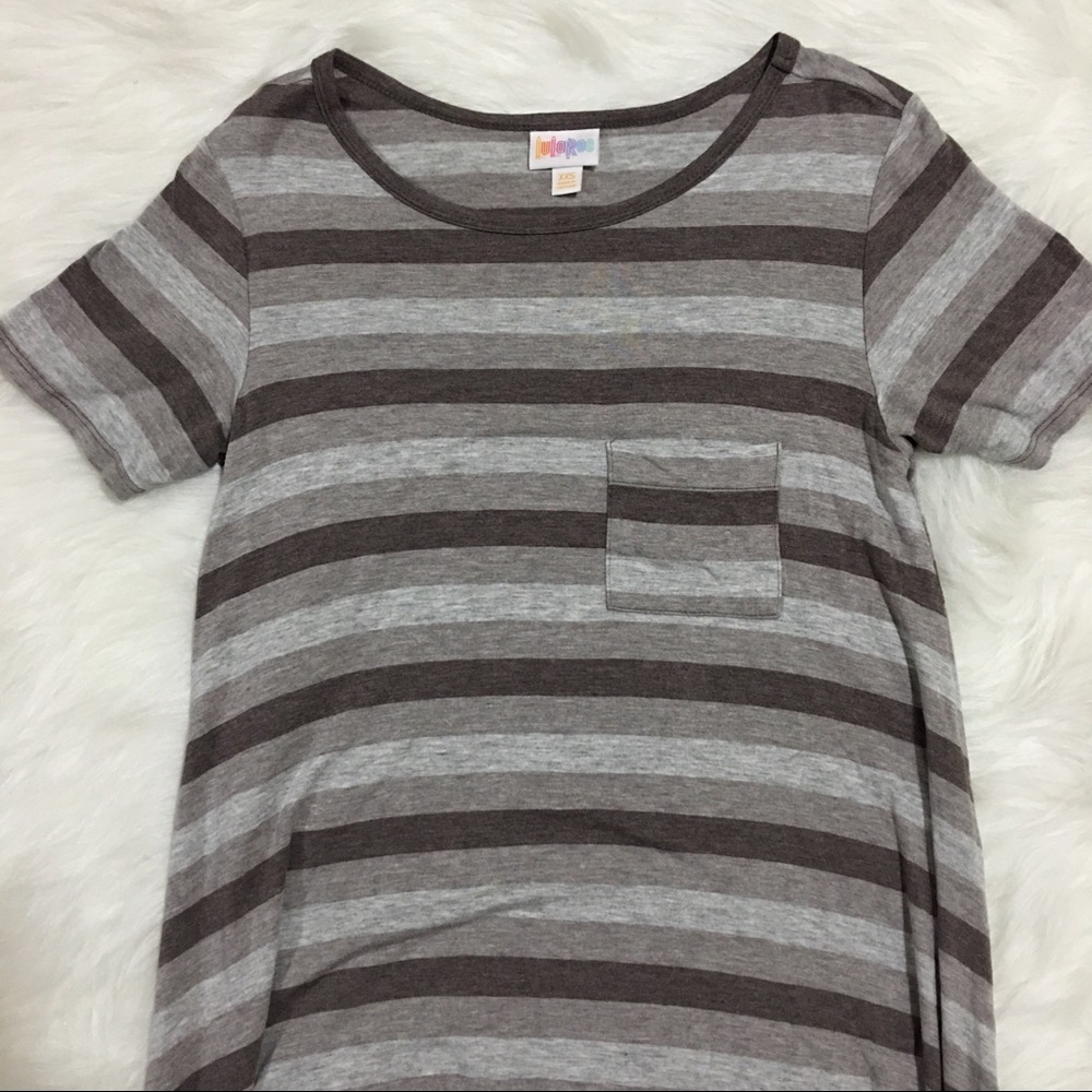 LuLaRoe Carly dress light and dark grey stripes